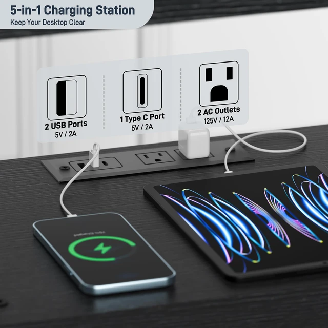 Alt view image 4 of 7 - Wooden Nightstand with Lock Cabinet and Charging Station, Black | 1 Type C & 2 USB Ports & 2 Outlets, Lockable Storage Drawer, Wood and Metal Night Stand, Small Bedroom Bedside End Table