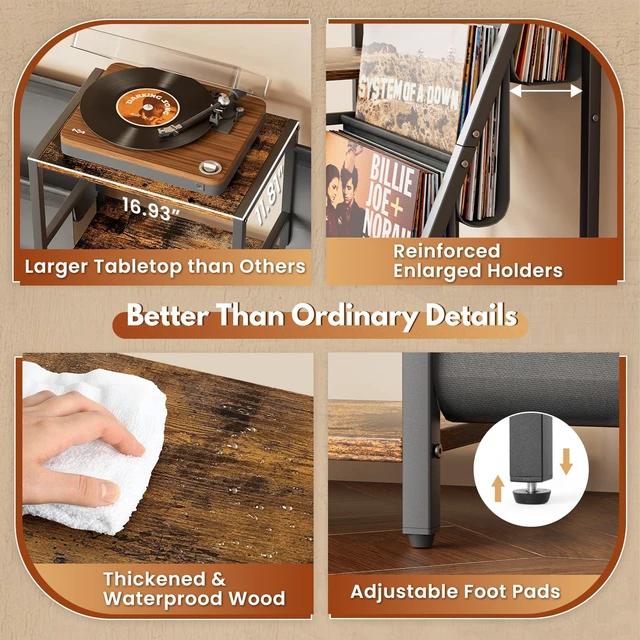 Alt view image 4 of 7 - Record Player Stand with Vinyl Storage, Record Player Table with Vinyl Record Storage Up to 280 Albums, Turnta ble Stand with Record Holder Display Shelf, Record Cabinet for Media Stereo Audio