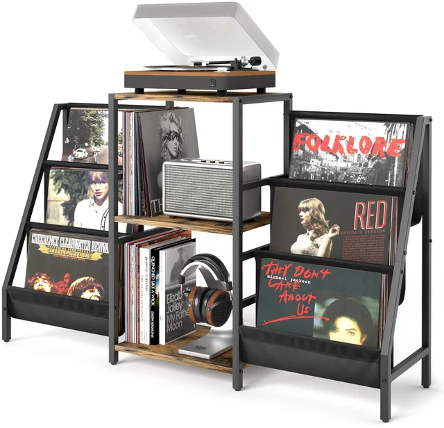 Main image of Record Player Stand with Vinyl Storage, Record Player Table with Vinyl Record Storage Up to 280 Albums, Turnta ble Stand with Record Holder Display Shelf, Record Cabinet for Media Stereo Audio