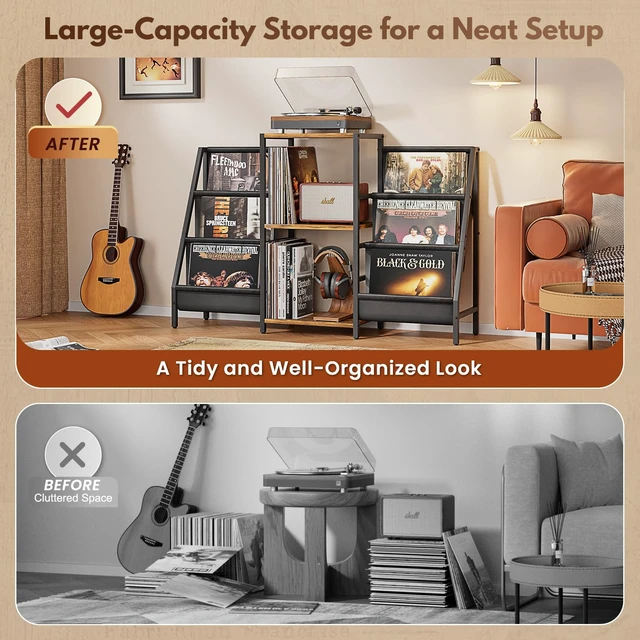 Alt view image 5 of 7 - Record Player Stand with Vinyl Storage, Record Player Table with Vinyl Record Storage Up to 280 Albums, Turnta ble Stand with Record Holder Display Shelf, Record Cabinet for Media Stereo Audio