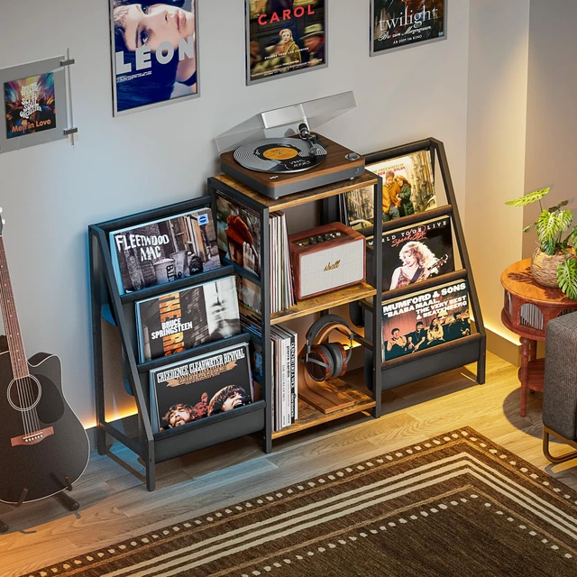 Alt view image 7 of 7 - Record Player Stand with Vinyl Storage, Record Player Table with Vinyl Record Storage Up to 280 Albums, Turnta ble Stand with Record Holder Display Shelf, Record Cabinet for Media Stereo Audio