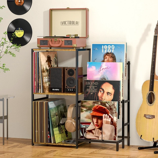 Alt view image 2 of 7 - Record Player Stand, Turntable Stand with 4-Tier Vinyl Record Storage, Record Player Table Storage up to 200+ Albums, Record Player Cabinet with Vinyl Display Holder Shelf, vinyl Table for Living Room