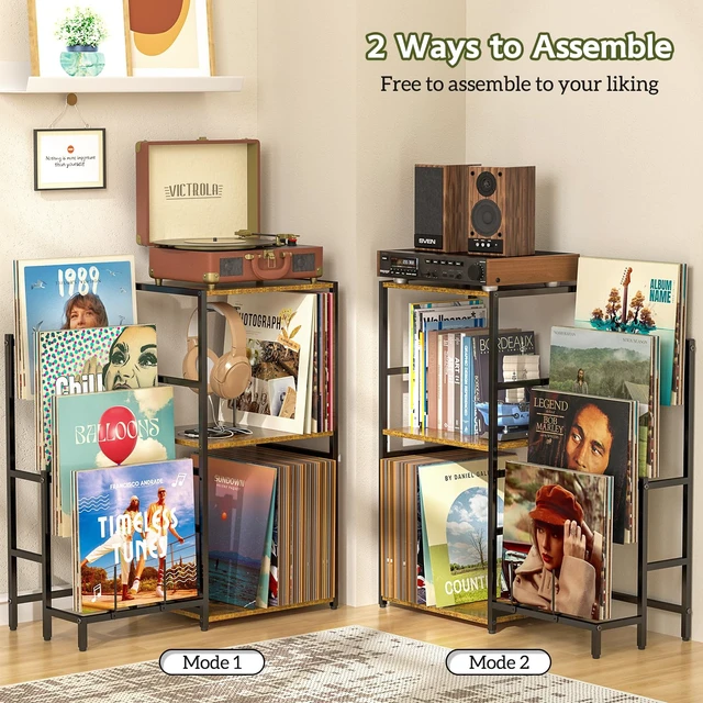 Alt view image 3 of 7 - Record Player Stand, Turntable Stand with 4-Tier Vinyl Record Storage, Record Player Table Storage up to 200+ Albums, Record Player Cabinet with Vinyl Display Holder Shelf, vinyl Table for Living Room