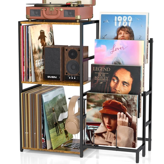 Main image of Record Player Stand, Turntable Stand with 4-Tier Vinyl Record Storage, Record Player Table Storage up to 200+ Albums, Record Player Cabinet with Vinyl Display Holder Shelf, vinyl Table for Living Room