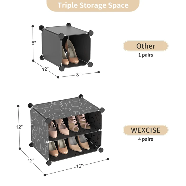 Alt view image 7 of 7 - Portable Shoe Rack Organizer with Door, 48 Pairs Shoe Storage Cabinet Easy Assembly, Plastic Adjustable Shoe Organizer Stackable Detachable Free Standing Shoe Rack DIY Expandable 8 Tier Black