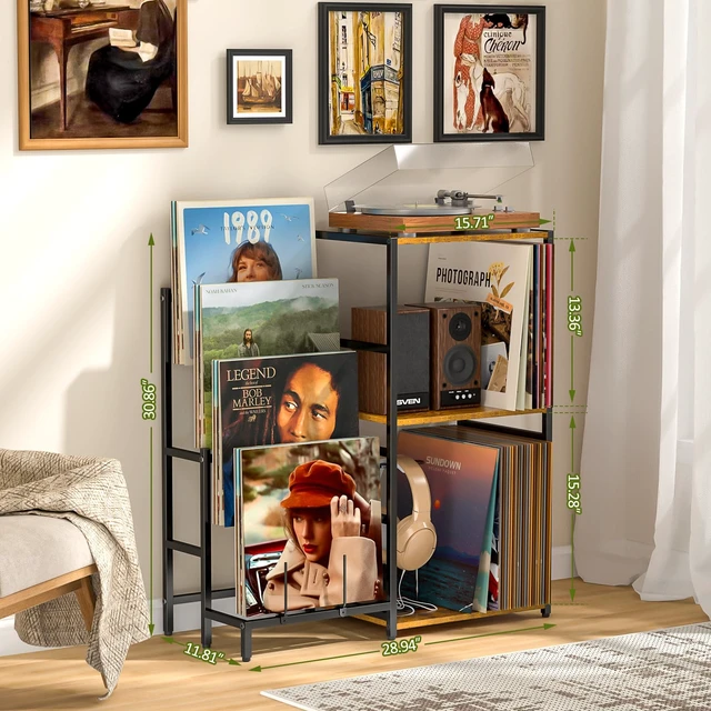 Alt view image 4 of 7 - Record Player Stand, Turntable Stand with 4-Tier Vinyl Record Storage, Record Player Table Storage up to 200+ Albums, Record Player Cabinet with Vinyl Display Holder Shelf, vinyl Table for Living Room