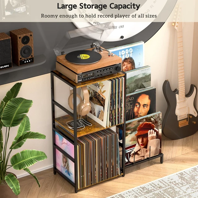 Alt view image 5 of 7 - Record Player Stand, Turntable Stand with 4-Tier Vinyl Record Storage, Record Player Table Storage up to 200+ Albums, Record Player Cabinet with Vinyl Display Holder Shelf, vinyl Table for Living Room