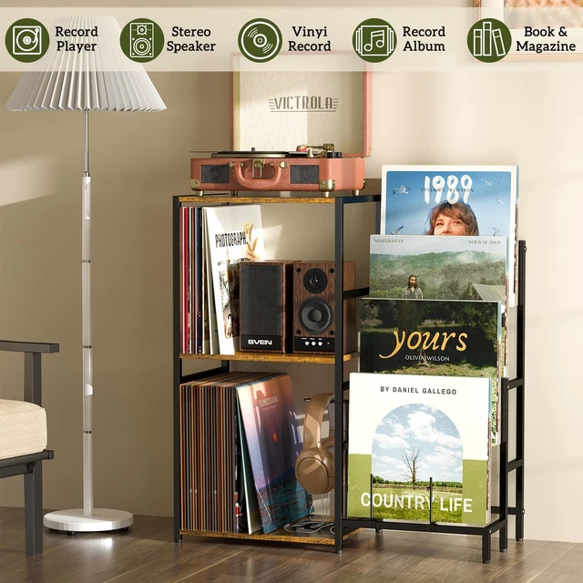 Alt view image 7 of 7 - Record Player Stand, Turntable Stand with 4-Tier Vinyl Record Storage, Record Player Table Storage up to 200+ Albums, Record Player Cabinet with Vinyl Display Holder Shelf, vinyl Table for Living Room