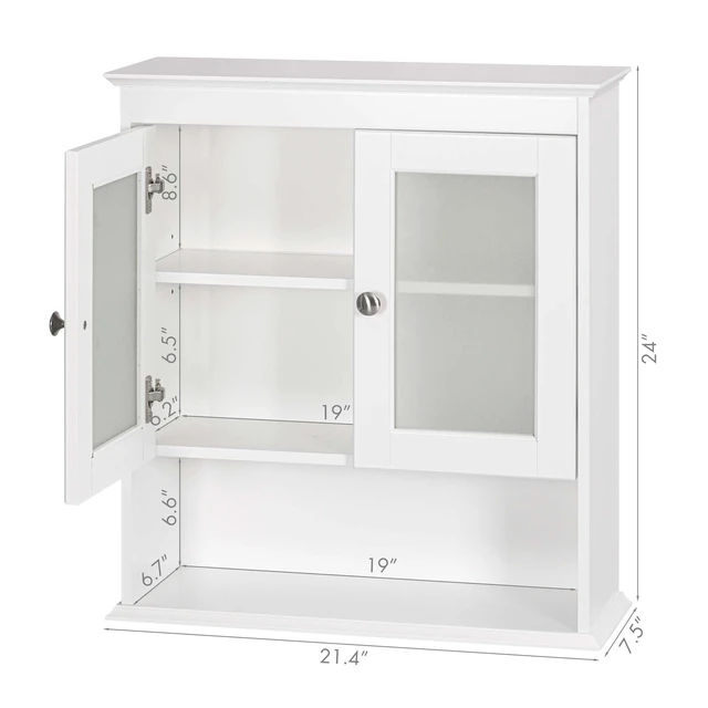 Alt view image 4 of 7 - Bathroom Wall Cabinet with Glass Doors, White Medicine Cabinet | FSC-Certified MDF, Adjustable Shelf, Open Bottom Shelf, Wall Mount Storage for Bath, Kitchen, Laundry Room or Entryway