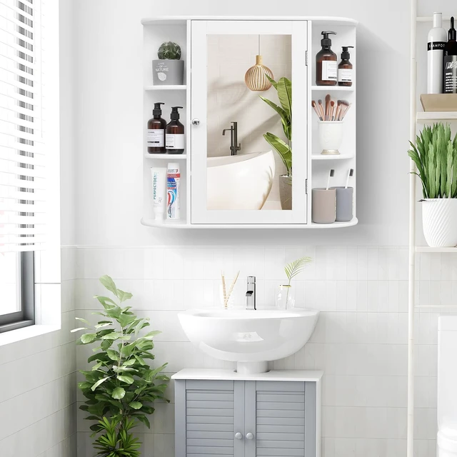 Alt view image 2 of 6 - Bathroom Medicine Cabinet with Mirror, Bathroom Wall Cabinet with 2 Adjustable Shelves & 6 Open Shelves, Medicine Cabinet Organizer, Bathroom Cabinet Wall Mounted, White