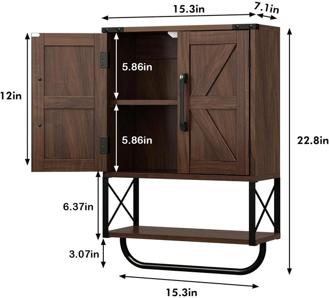 Alt view image 3 of 7 - Farmhouse Medicine Cabinet with 2 Barn Door, Bathroom Wall Cabinet | Rustic Wall Mounted Storage Cabinet with Adjustable Shelf & Towel Rack, 3-Tier Over the Toilet Storage Cabinets for Laundry