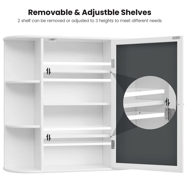 Alt view image 4 of 6 - Bathroom Medicine Cabinet with Mirror, Bathroom Wall Cabinet with 2 Adjustable Shelves & 6 Open Shelves, Medicine Cabinet Organizer, Bathroom Cabinet Wall Mounted, White