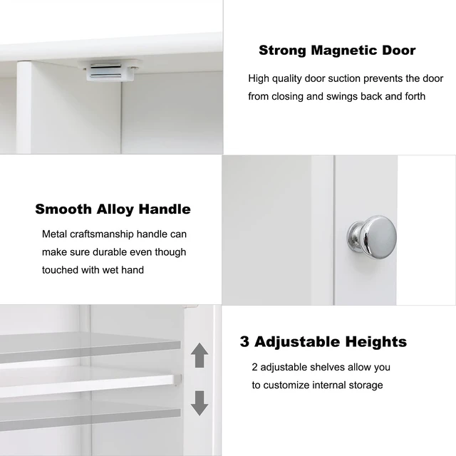 Alt view image 5 of 6 - Bathroom Medicine Cabinet with Mirror, Bathroom Wall Cabinet with 2 Adjustable Shelves & 6 Open Shelves, Medicine Cabinet Organizer, Bathroom Cabinet Wall Mounted, White