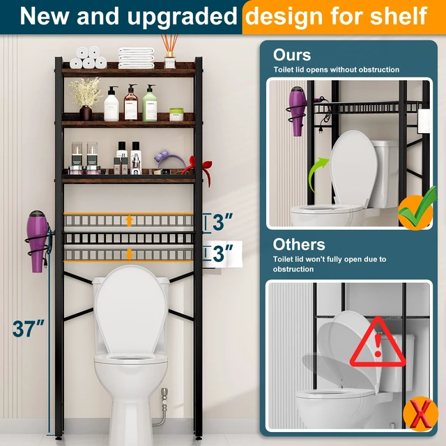Alt view image 3 of 7 - Over The Toilet Storage Cabinet,4 Tier Bathroom Organizers and Storage With Adjustable Shelf Waterproof Feet Pad and Basket ,Multifunctional Space Saver Freestanding Bathroom Shelves With Dividers
