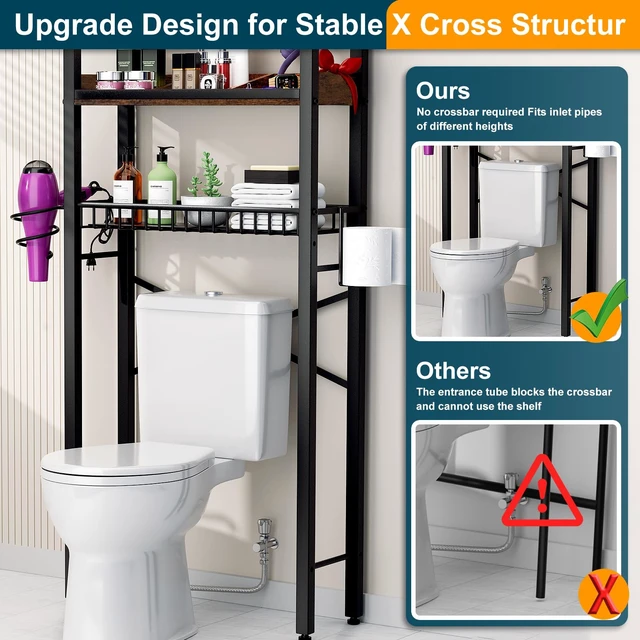 Alt view image 4 of 7 - Over The Toilet Storage Cabinet,4 Tier Bathroom Organizers and Storage With Adjustable Shelf Waterproof Feet Pad and Basket ,Multifunctional Space Saver Freestanding Bathroom Shelves With Dividers