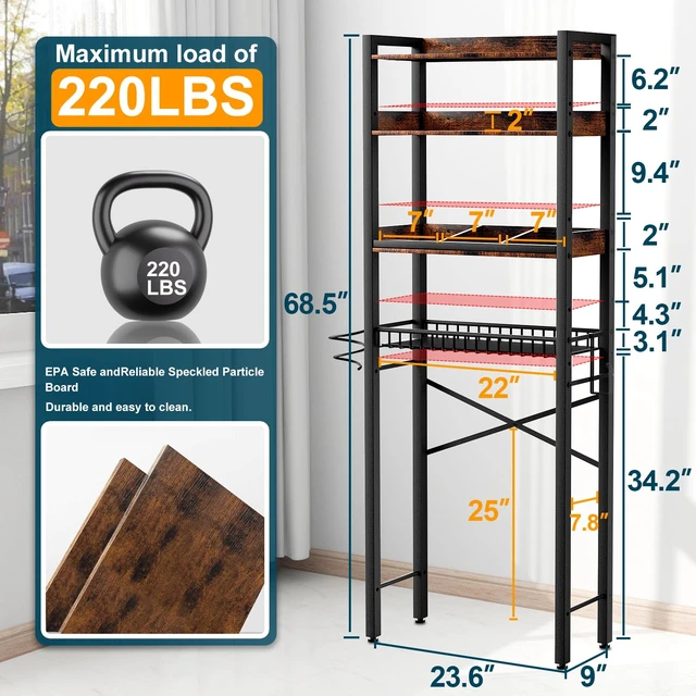 Alt view image 6 of 7 - Over The Toilet Storage Cabinet,4 Tier Bathroom Organizers and Storage With Adjustable Shelf Waterproof Feet Pad and Basket ,Multifunctional Space Saver Freestanding Bathroom Shelves With Dividers