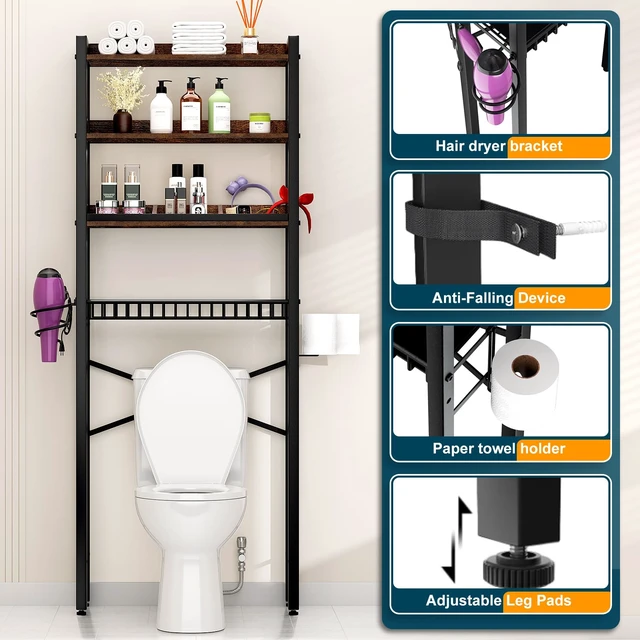 Alt view image 5 of 7 - Over The Toilet Storage Cabinet,4 Tier Bathroom Organizers and Storage With Adjustable Shelf Waterproof Feet Pad and Basket ,Multifunctional Space Saver Freestanding Bathroom Shelves With Dividers
