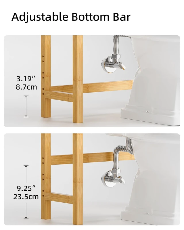 Alt view image 7 of 7 - Bathroom Storage Shelf, Bamboo Over-The-Toilet Organizer Rack, Freestanding Toilet Space Saver with 3-Tier Adjustable Shelves (Natural)