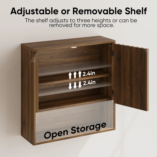 Alt view image 3 of 7 - Fluted Bathroom Cabinet Wall Mounted, Wooden Medicine Cabinet with Adjustable Shelf, Walnut Bathroom Cabinet for Bath Room, Living Room, Laundry Room