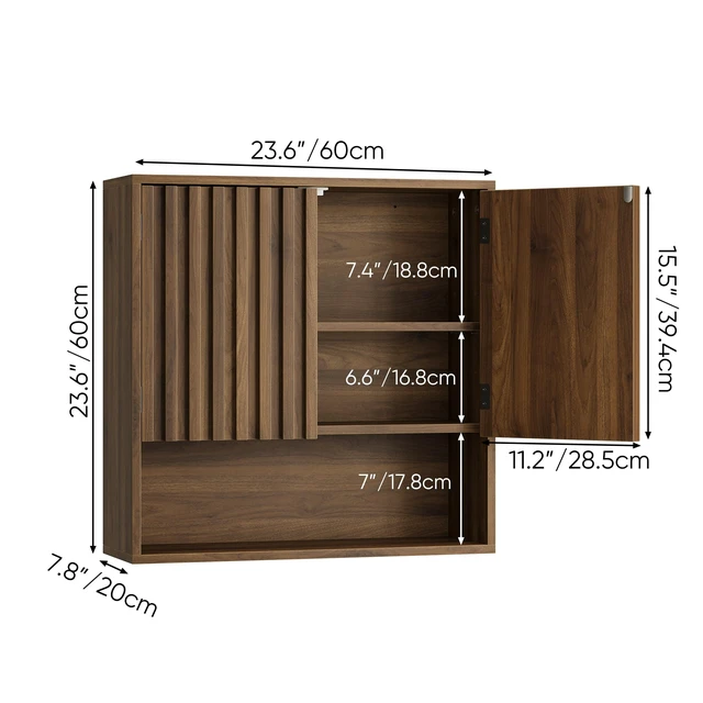 Alt view image 7 of 7 - Fluted Bathroom Cabinet Wall Mounted, Wooden Medicine Cabinet with Adjustable Shelf, Walnut Bathroom Cabinet for Bath Room, Living Room, Laundry Room