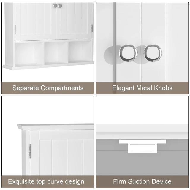 Alt view image 4 of 7 - Bathroom Cabinet Wall Mounted 2-Door with 3 Open Shelves, Wooden Medicine Cabinets with Adjustable Shelf, Space Saver Storage Cabinets Over The Toilet for Bathroom&Living Room, White