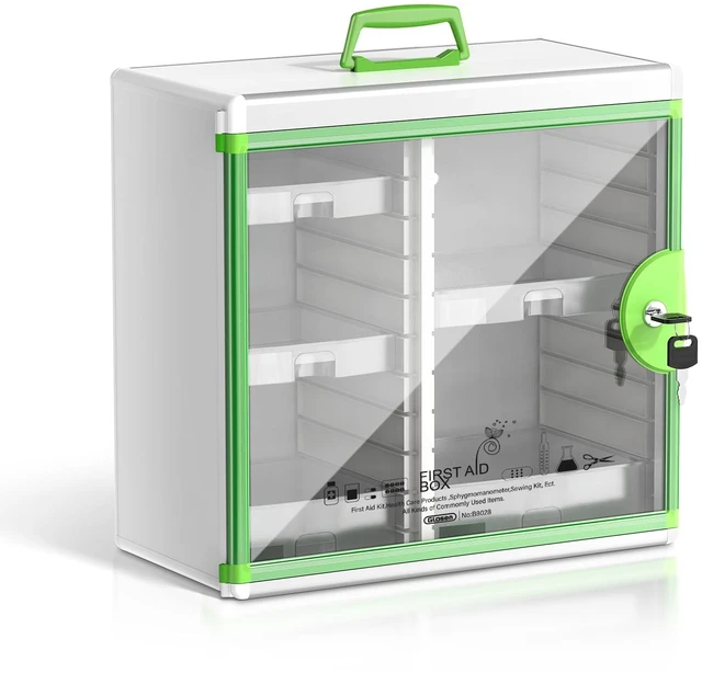 Main image of Lockable Medicine Cabinet with Key Lock, 6 Removable Organizer Trays | Portable with Handle, Aluminum Alloy Medication Storage Box Wall Mounted for Home,Bathroom,Office, 13.6*6.5*12.4 Inch