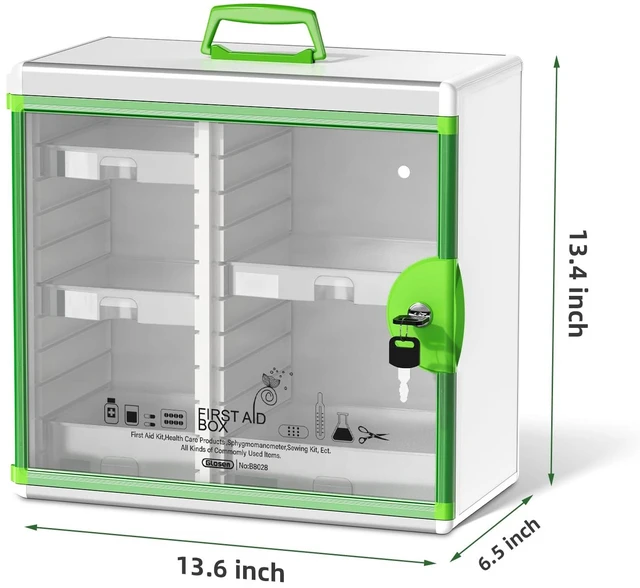 Alt view image 2 of 7 - Lockable Medicine Cabinet with Key Lock, 6 Removable Organizer Trays | Portable with Handle, Aluminum Alloy Medication Storage Box Wall Mounted for Home,Bathroom,Office, 13.6*6.5*12.4 Inch