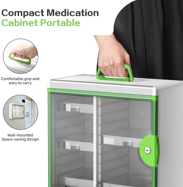Alt view image 5 of 7 - Lockable Medicine Cabinet with Key Lock, 6 Removable Organizer Trays | Portable with Handle, Aluminum Alloy Medication Storage Box Wall Mounted for Home,Bathroom,Office, 13.6*6.5*12.4 Inch