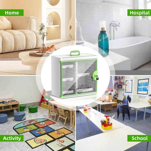 Alt view image 6 of 7 - Lockable Medicine Cabinet with Key Lock, 6 Removable Organizer Trays | Portable with Handle, Aluminum Alloy Medication Storage Box Wall Mounted for Home,Bathroom,Office, 13.6*6.5*12.4 Inch