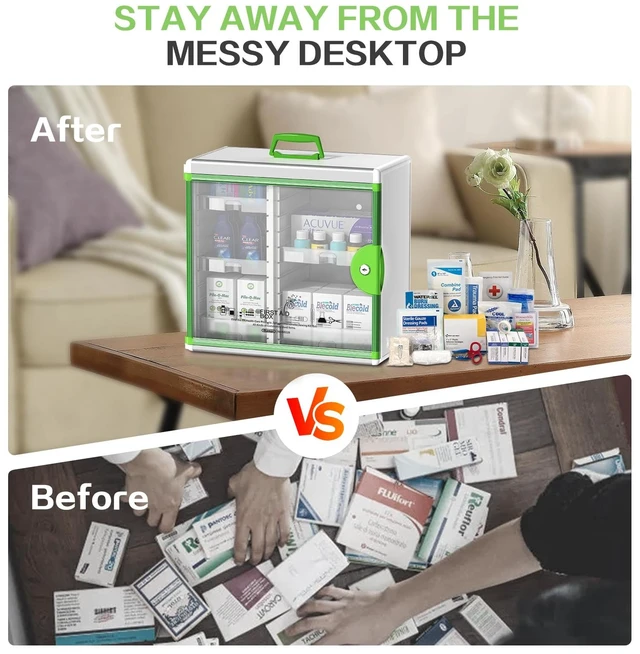 Alt view image 7 of 7 - Lockable Medicine Cabinet with Key Lock, 6 Removable Organizer Trays | Portable with Handle, Aluminum Alloy Medication Storage Box Wall Mounted for Home,Bathroom,Office, 13.6*6.5*12.4 Inch