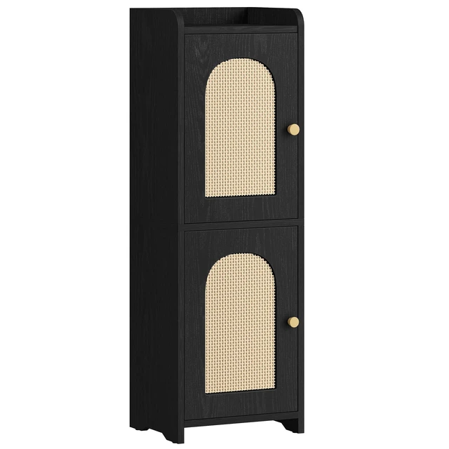 Main image of Bathroom Storage Cabinet, Small Corner Floor Cabinet with 2 Doors | Narrow Toilet Paper Cabinets with Adjustable Shelf, Bathroom Organizer for Small Spaces, 7.9"D x 9.8"W x 29.5"H Rattan Black