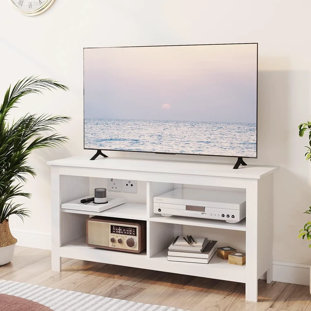 Main image of 43 Inches TV Stand,Mid Century Modern Entertainment Center with 4 Open Shelves Farmhouse TV Media Console Table for Living Room,Bedroom,Television Stand up to 50 Inches(White)