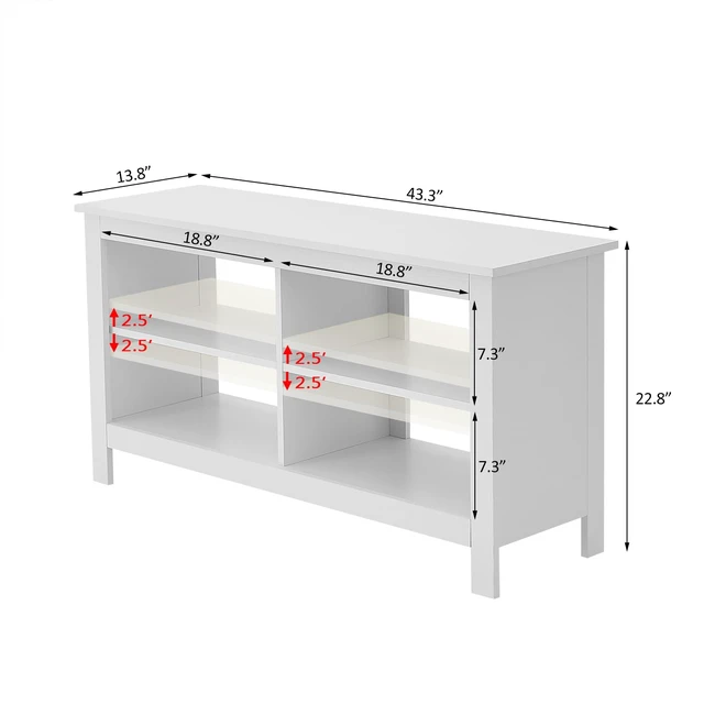 Alt view image 2 of 7 - 43 Inches TV Stand,Mid Century Modern Entertainment Center with 4 Open Shelves Farmhouse TV Media Console Table for Living Room,Bedroom,Television Stand up to 50 Inches(White)