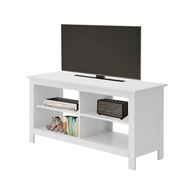 Alt view image 4 of 7 - 43 Inches TV Stand,Mid Century Modern Entertainment Center with 4 Open Shelves Farmhouse TV Media Console Table for Living Room,Bedroom,Television Stand up to 50 Inches(White)