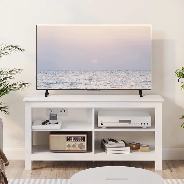 Alt view image 7 of 7 - 43 Inches TV Stand,Mid Century Modern Entertainment Center with 4 Open Shelves Farmhouse TV Media Console Table for Living Room,Bedroom,Television Stand up to 50 Inches(White)