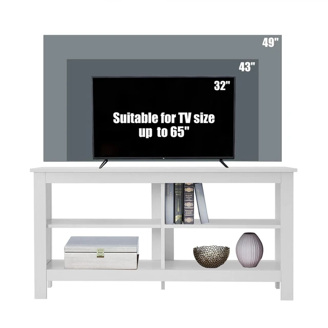 Alt view image 6 of 7 - 43 Inches TV Stand,Mid Century Modern Entertainment Center with 4 Open Shelves Farmhouse TV Media Console Table for Living Room,Bedroom,Television Stand up to 50 Inches(White)
