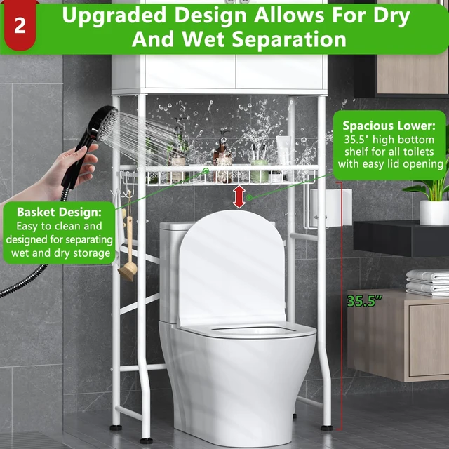 Alt view image 3 of 7 - Over The Toilet Storage Cabinet - 2-Door Design Bathroom Organizers Shelf, Freestanding Space-Saver Above Toilet Storage Cabinet with Privacy Protection Rack, Water-Resistant Toilet Shelves (White)