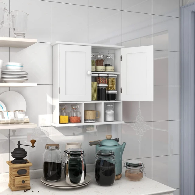 Alt view image 3 of 7 - White Bathroom Wall Cabinet with 2 Door Adjustable Shelves | Over The Toilet Storage White Wall Mounted Medicine Cabinets for Bathroom Laundry Room Kitchen