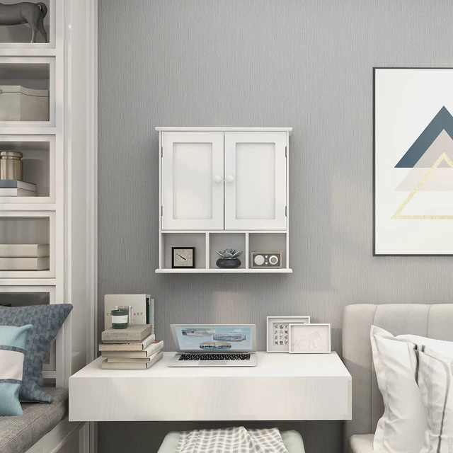 Alt view image 4 of 7 - White Bathroom Wall Cabinet with 2 Door Adjustable Shelves | Over The Toilet Storage White Wall Mounted Medicine Cabinets for Bathroom Laundry Room Kitchen