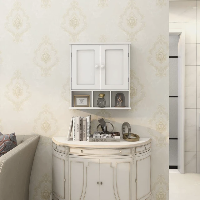 Alt view image 5 of 7 - White Bathroom Wall Cabinet with 2 Door Adjustable Shelves | Over The Toilet Storage White Wall Mounted Medicine Cabinets for Bathroom Laundry Room Kitchen