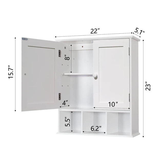 Alt view image 6 of 7 - White Bathroom Wall Cabinet with 2 Door Adjustable Shelves | Over The Toilet Storage White Wall Mounted Medicine Cabinets for Bathroom Laundry Room Kitchen