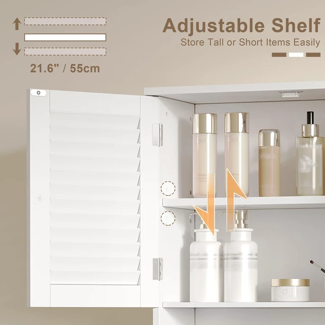 Alt view image 5 of 7 - Bathroom Wall Cabinet with Towel Bar and Ample Storage | 7.87"D x 23.62"W x 27.56"H MDF Medicine Cabinet, Over The Toilet Space Saver Storage Cabinet with Adjustable Shelf, White
