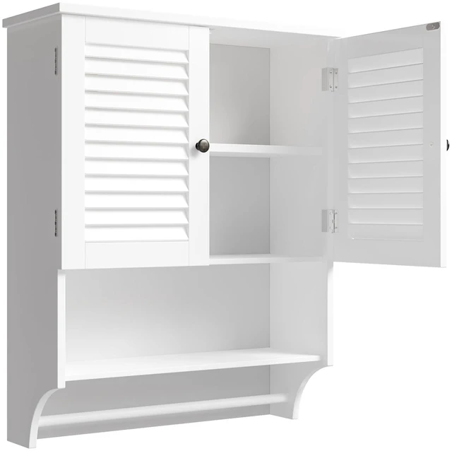 Alt view image 2 of 7 - Bathroom Wall Cabinet with Towel Bar and Ample Storage | 7.87"D x 23.62"W x 27.56"H MDF Medicine Cabinet, Over The Toilet Space Saver Storage Cabinet with Adjustable Shelf, White