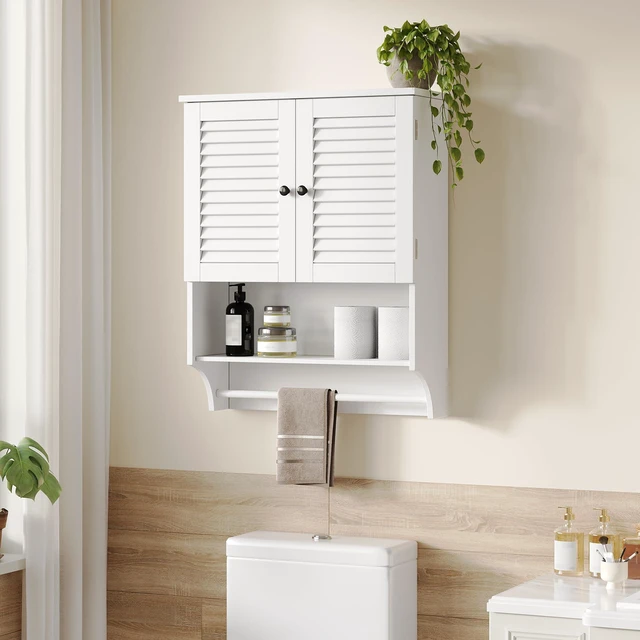 Alt view image 6 of 7 - Bathroom Wall Cabinet with Towel Bar and Ample Storage | 7.87"D x 23.62"W x 27.56"H MDF Medicine Cabinet, Over The Toilet Space Saver Storage Cabinet with Adjustable Shelf, White