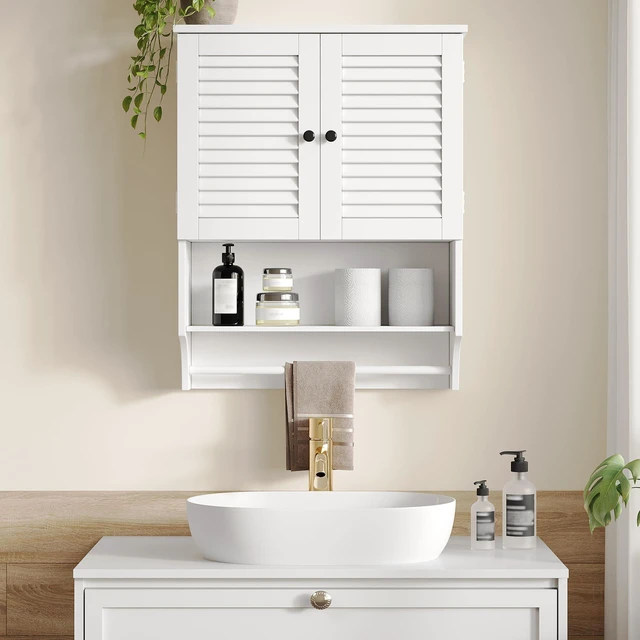 Alt view image 7 of 7 - Bathroom Wall Cabinet with Towel Bar and Ample Storage | 7.87"D x 23.62"W x 27.56"H MDF Medicine Cabinet, Over The Toilet Space Saver Storage Cabinet with Adjustable Shelf, White