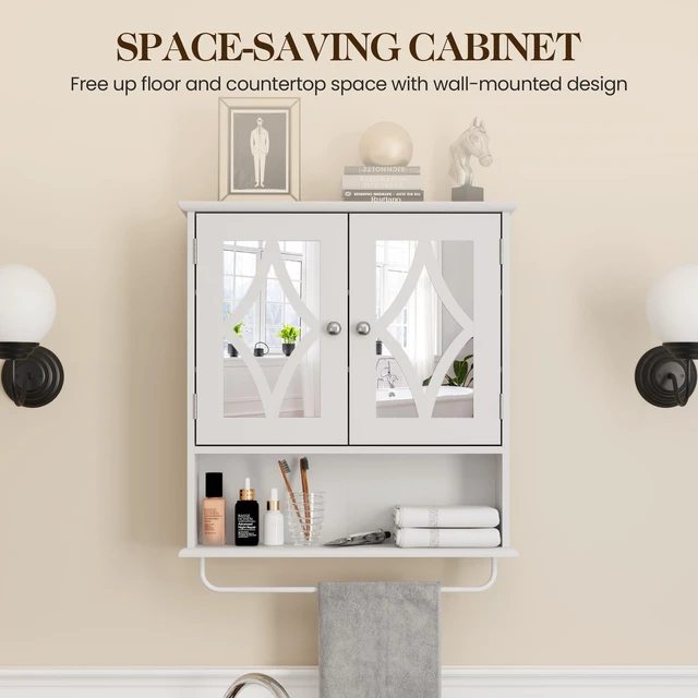 Alt view image 7 of 7 - 22x25 Bathroom Medicine Cabinet with Mirror, Large Wood Wall Mounted Storage Cabinet with Shelves and Towel Bar, Over The Toilet Storage Cabinet for Bathroom, Laundry, Living Room, White