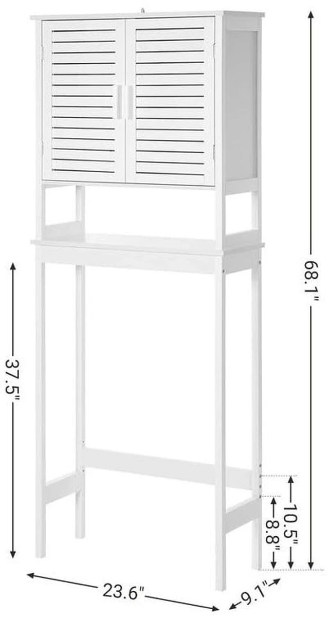 Alt view image 4 of 6 - Bamboo Over The Toilet Storage Cabinet, Adjustable Inside Shelf | Bathroom Cabinet, Space-Saving Toilet Rack, Bottom Stabilizer Bar, Cloud White, 9.1 x 23.6 x 68.1 Inches UBTS010W01