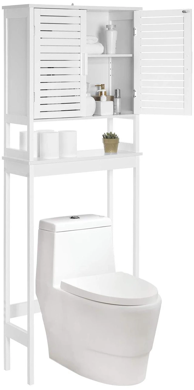 Main image of Bamboo Over The Toilet Storage Cabinet, Adjustable Inside Shelf | Bathroom Cabinet, Space-Saving Toilet Rack, Bottom Stabilizer Bar, Cloud White, 9.1 x 23.6 x 68.1 Inches UBTS010W01