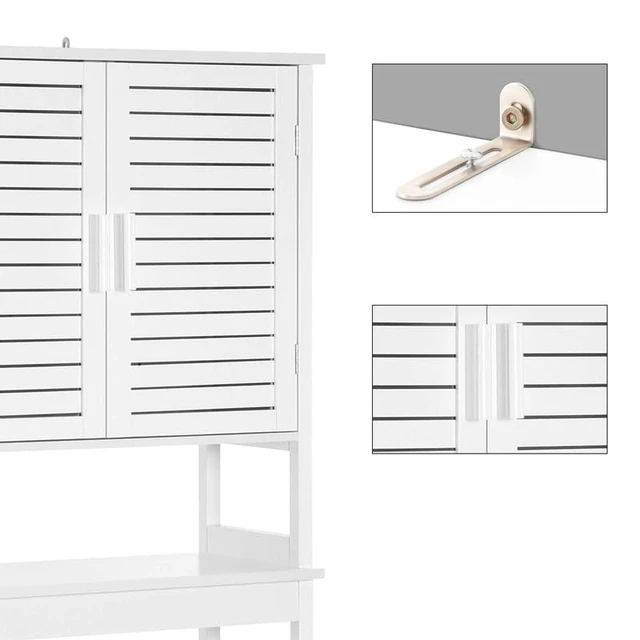 Alt view image 6 of 6 - Bamboo Over The Toilet Storage Cabinet, Adjustable Inside Shelf | Bathroom Cabinet, Space-Saving Toilet Rack, Bottom Stabilizer Bar, Cloud White, 9.1 x 23.6 x 68.1 Inches UBTS010W01