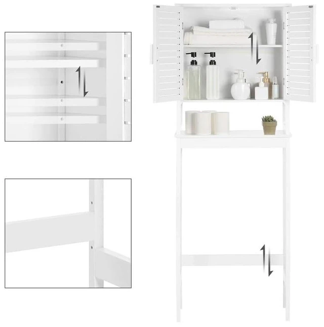 Alt view image 5 of 6 - Bamboo Over The Toilet Storage Cabinet, Adjustable Inside Shelf | Bathroom Cabinet, Space-Saving Toilet Rack, Bottom Stabilizer Bar, Cloud White, 9.1 x 23.6 x 68.1 Inches UBTS010W01